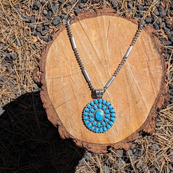 Navajo Pearls & Sleeping Beauty Cluster Turquoise Necklace Medallion‎ Pendant*** - Picture 10 of 13